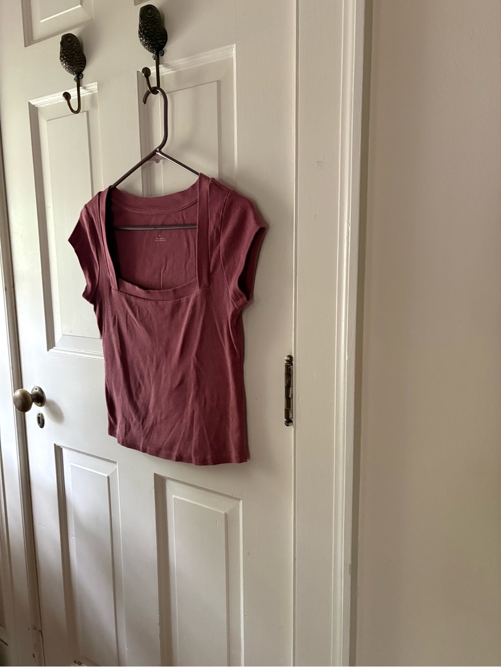 Pilcro Square-Neck Short Sleeve Top in Dusty Rose